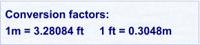 Conversion factors: 1m = 3.28084 ft     1 ft = 0.3048m